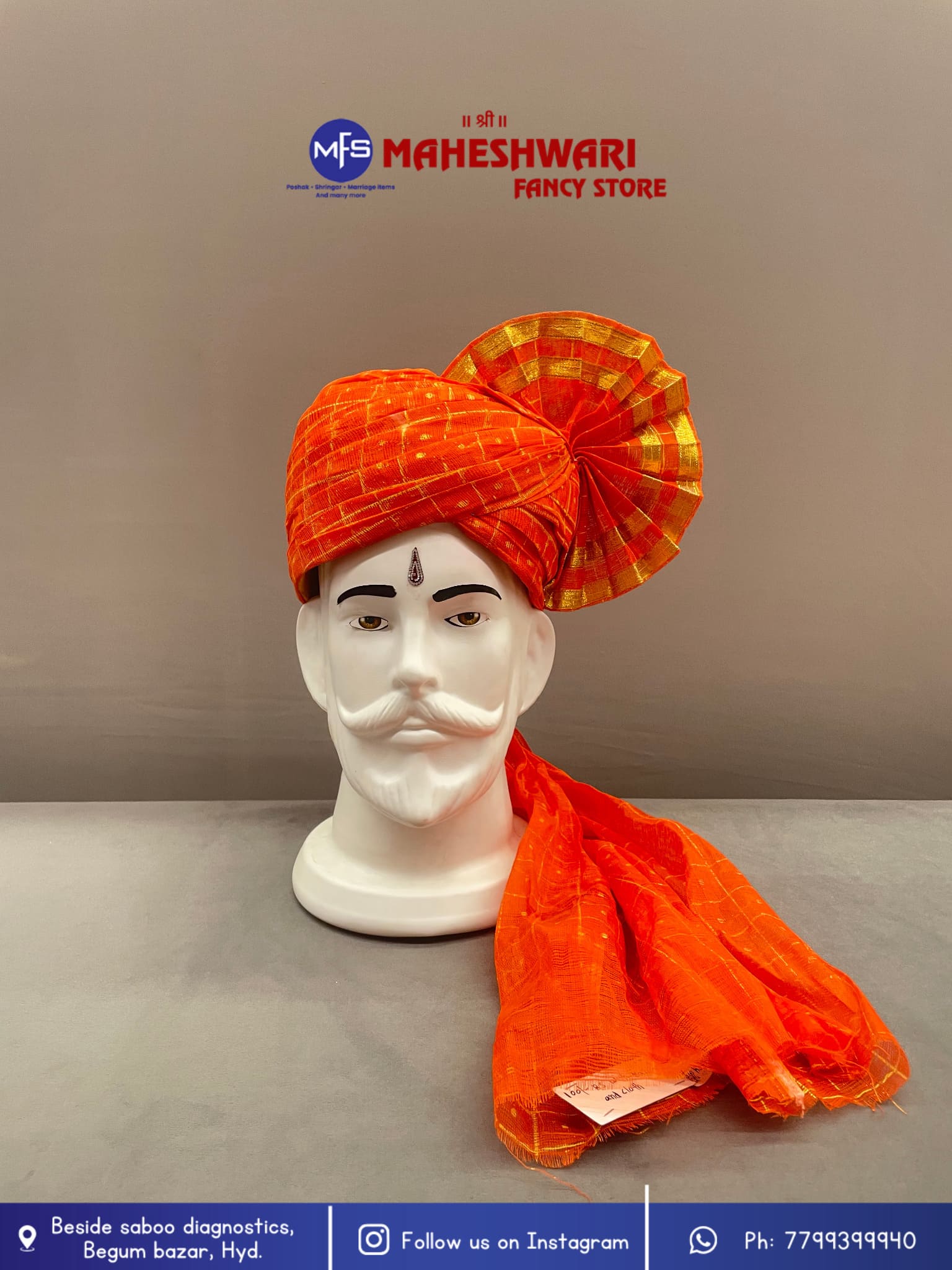 Orange Checks Barati Pagdi Fabric